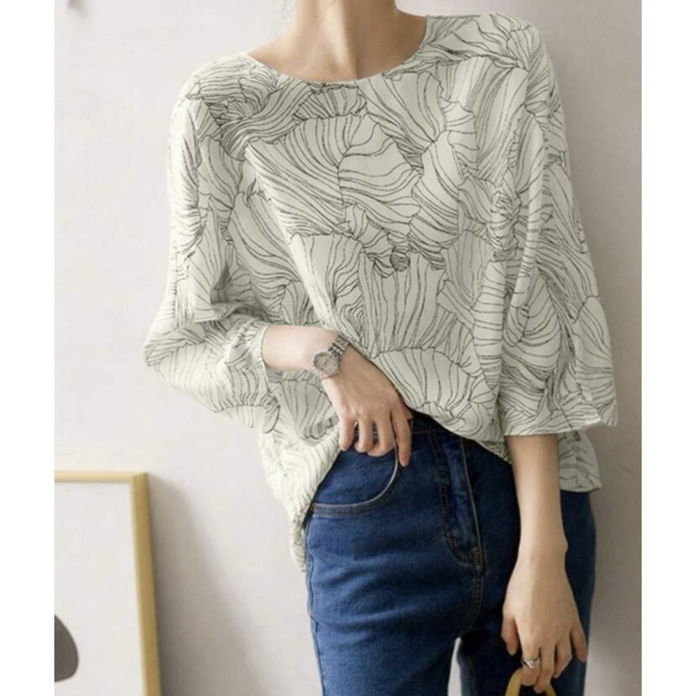 SHEIN Women's Unity Refreshing & Comfortable 3/4 Sleeve Printed Blouse Size L